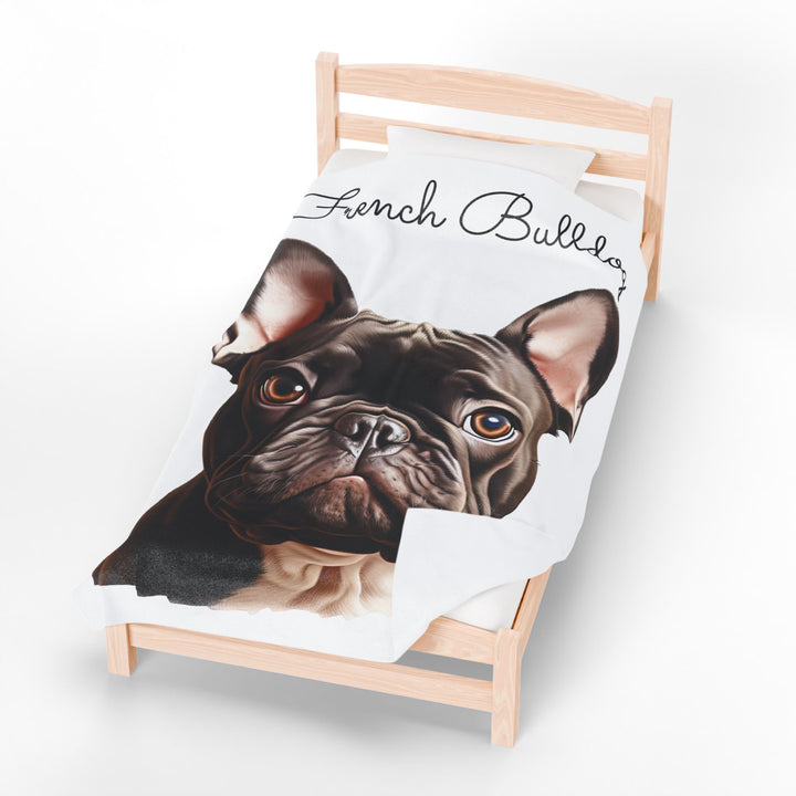 French Bulldog Velveteen Plush Blanket with White Background - 3 Sizes available cozy throw dog lover - Pet mom gift