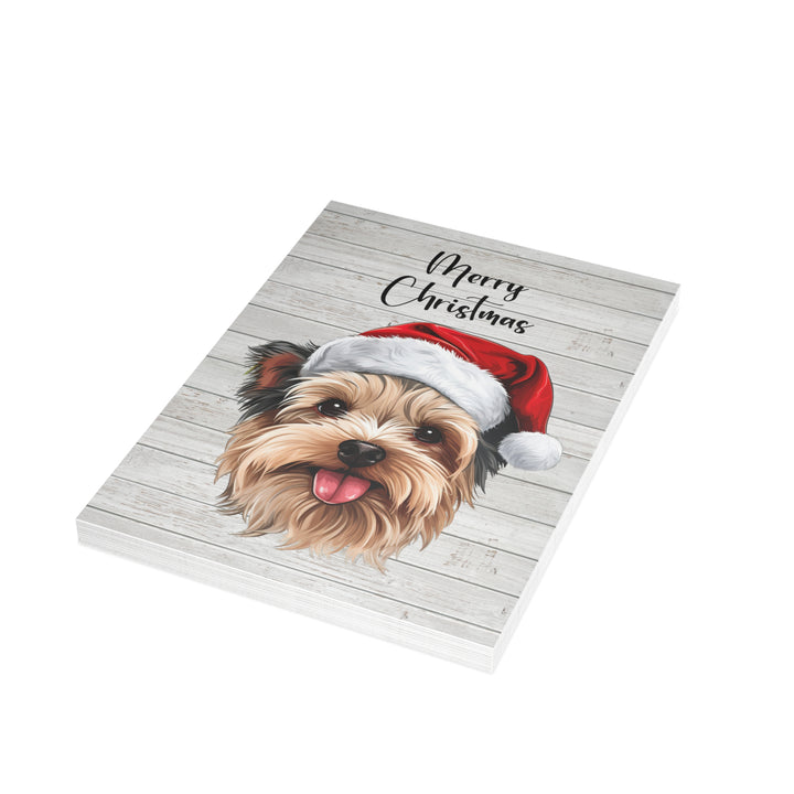 Yorkshire Terrier (short haired) Christmas Greeting Cards | Cute Yorkie Dog with Santa Hat | Multiple Sizes and Quantities | Merry Christmas Blank Inside