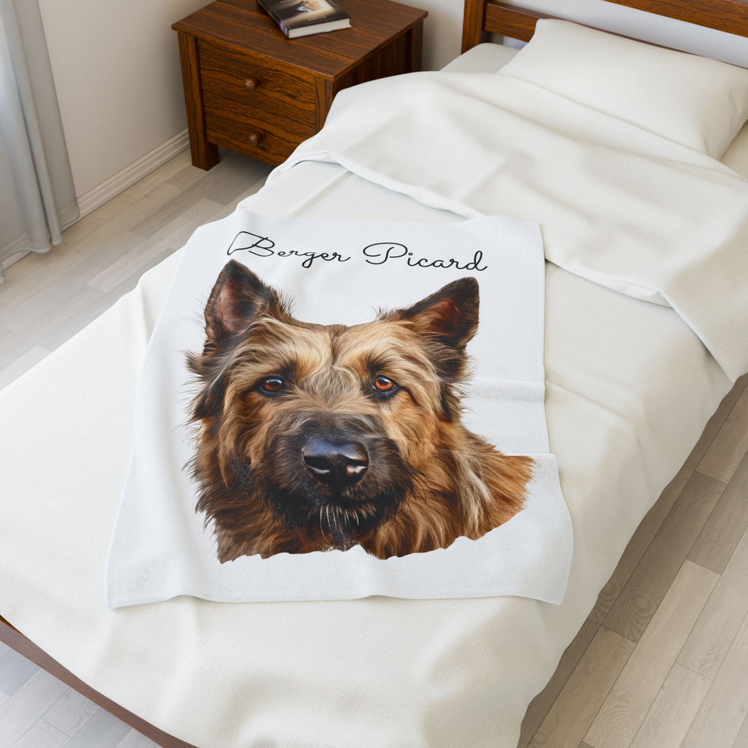 Berger Picard Velveteen Plush Blanket with White Background - 3 Sizes available cozy throw dog lover - Pet mom gift
