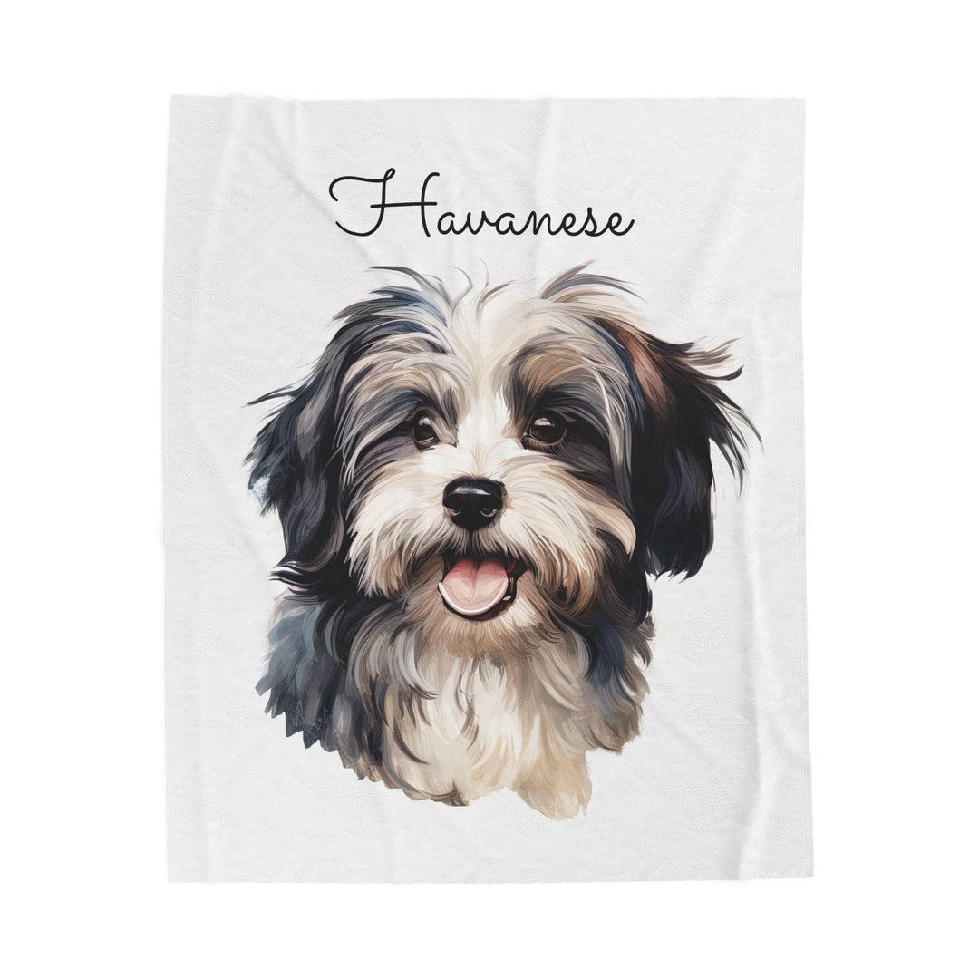 Black and White Havanese Dog Velveteen Plush Blanket | Cozy Throw - Embellish by Jackie - Handmade Greeting Cards