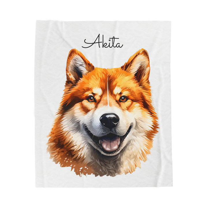 Akita Red Fawn Velveteen Plush Blanket with White Background - 3 Sizes available cozy throw dog lover