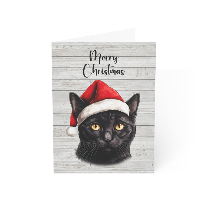 Black Cat Greeting Cards | Cute Kitty with Santa Hat | Multiple Sizes and Quantities | Merry Christmas Blank Inside