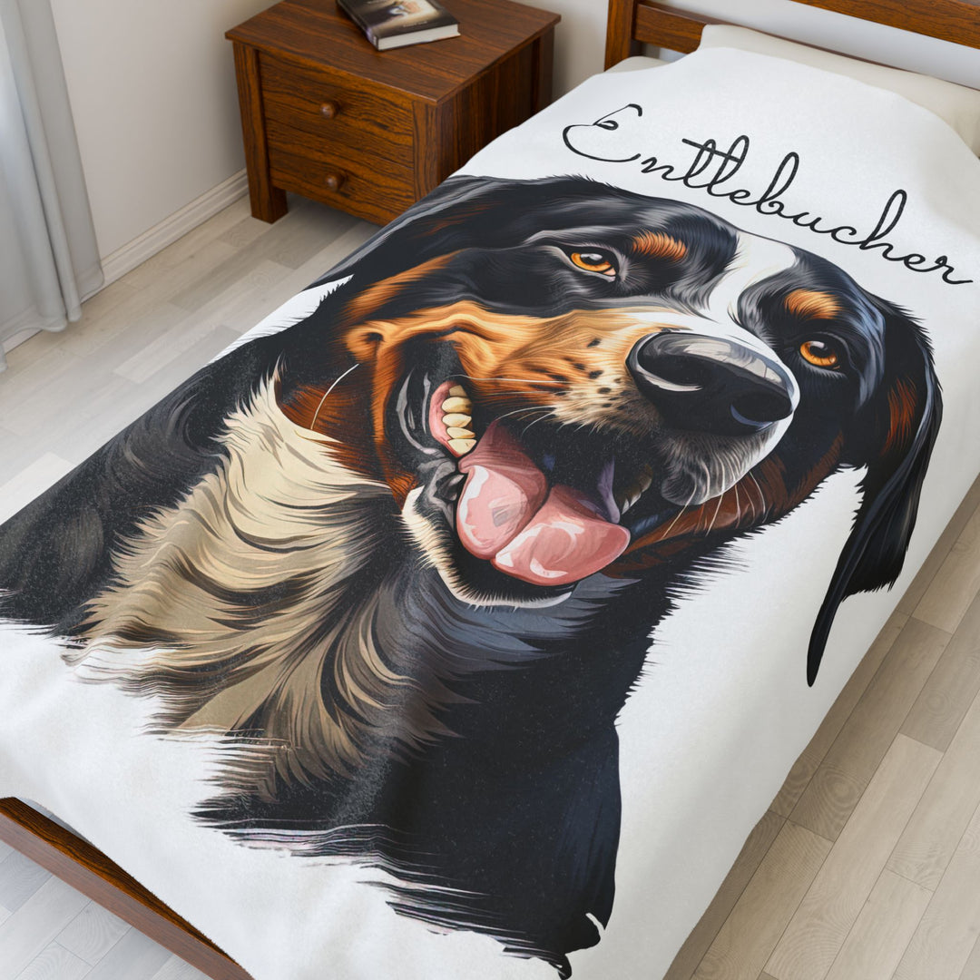 Entlebucher Mountain Dog Velveteen Plush Blanket with White Background - 3 Sizes available cozy throw dog lover - Pet mom gift
