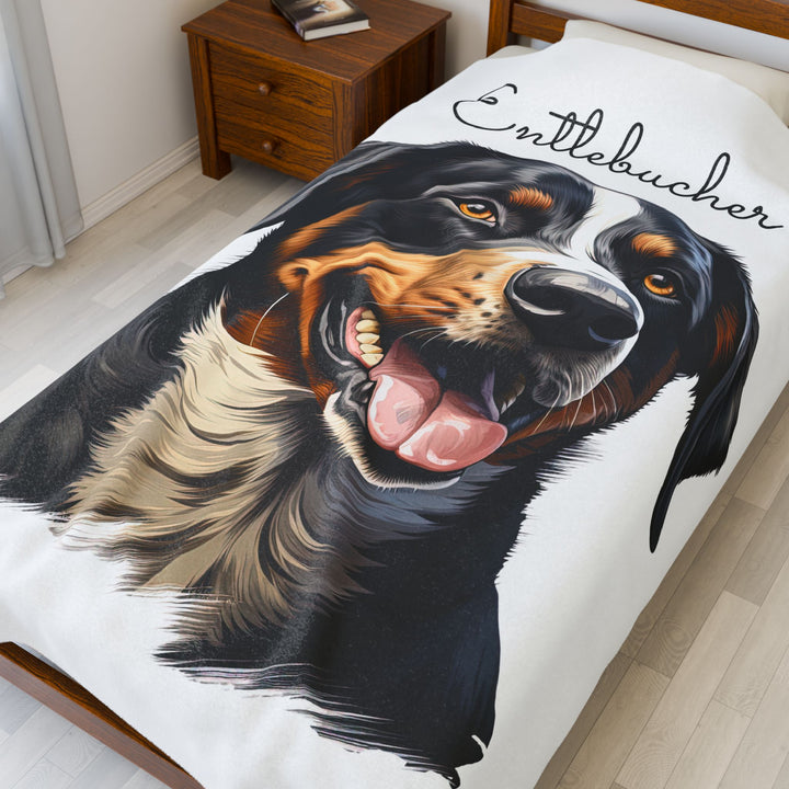Entlebucher Mountain Dog Velveteen Plush Blanket with White Background - 3 Sizes available cozy throw dog lover - Pet mom gift