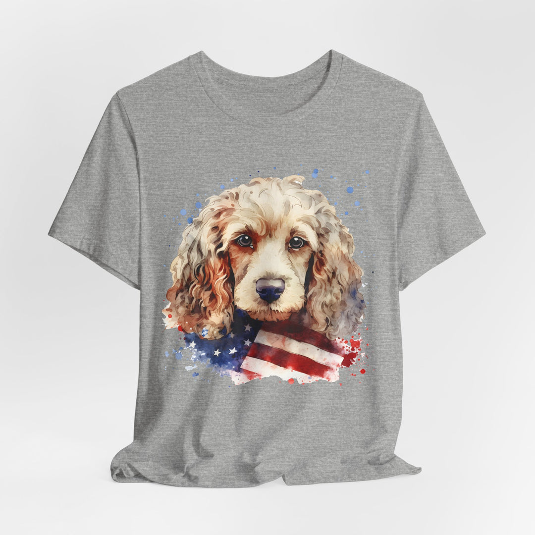 Tan Cocker Spaniel with American Flag T-Shirt | Dog Lover Tee - Embellish by Jackie - Handmade Greeting Cards