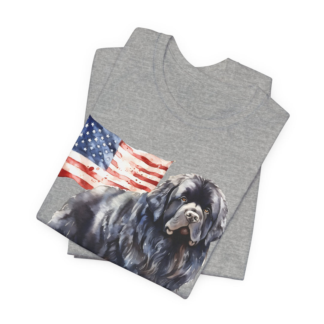 Black Newfoundland Dog American Flag T-Shirt | Patriotic Pet Tee - Embellish by Jackie - Handmade Greeting Cards