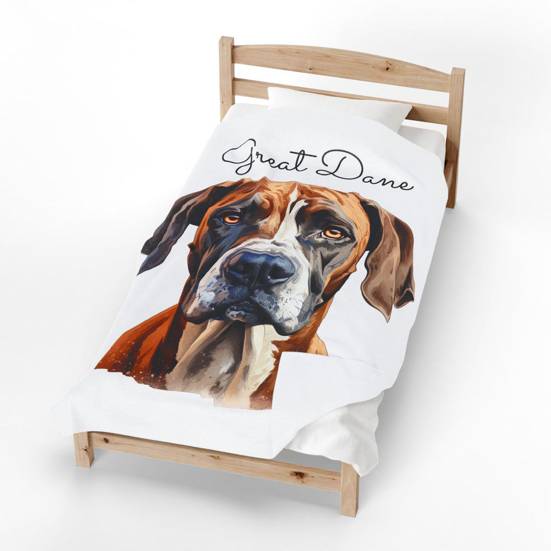 Fawn and White Great Dane Face Velveteen Plush Blanket - Embellish by Jackie - Handmade Greeting Cards