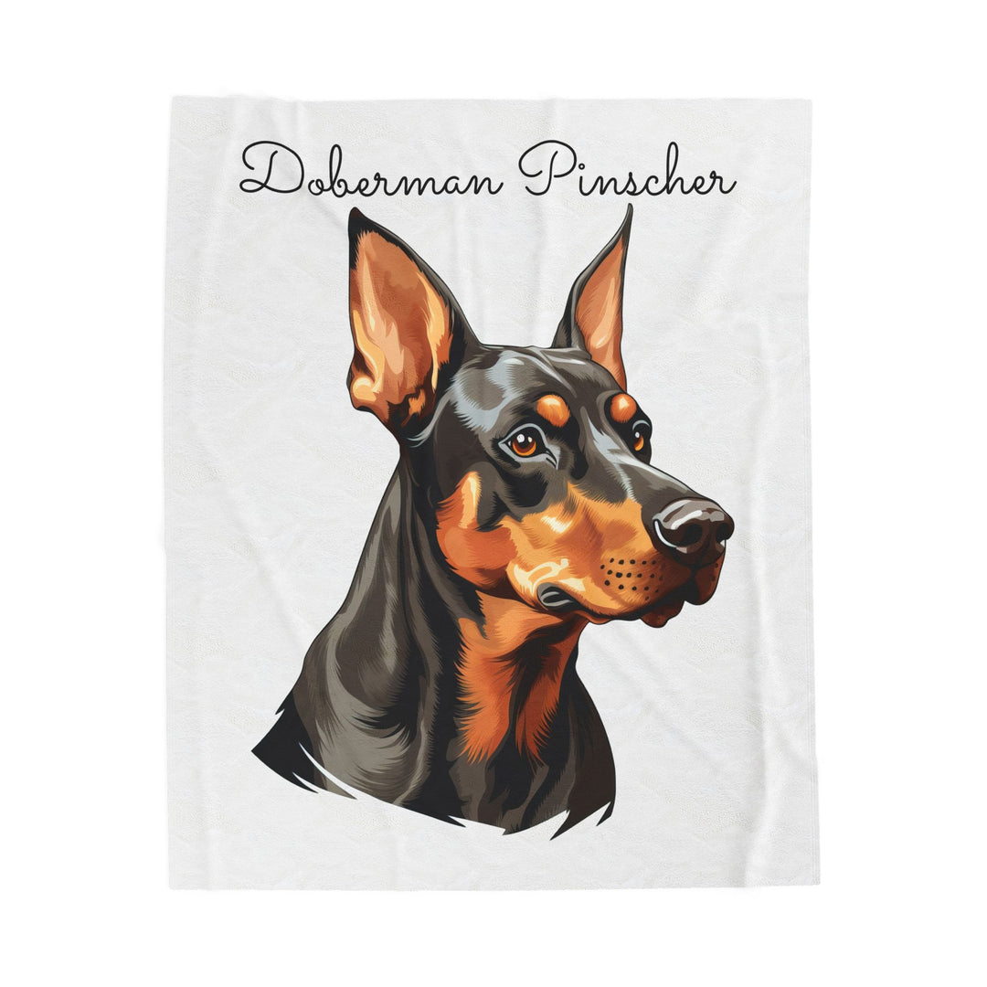 Doberman Pinscher Velveteen Plush Blanket with White Background - 3 Sizes available cozy throw dog lover - Pet mom gift