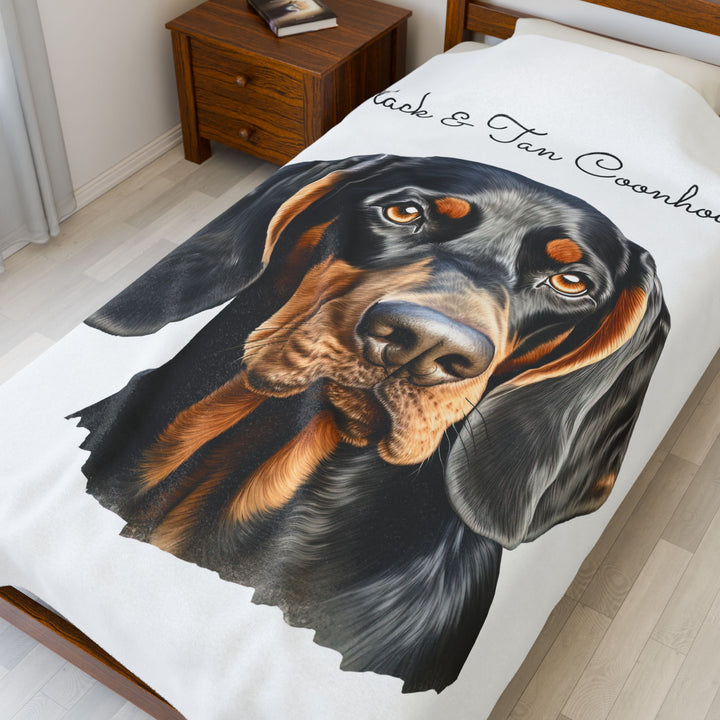 Black and Tan Coonhound Velveteen Plush Blanket with White Background - 3 Sizes available cozy throw dog lover - Pet mom gift