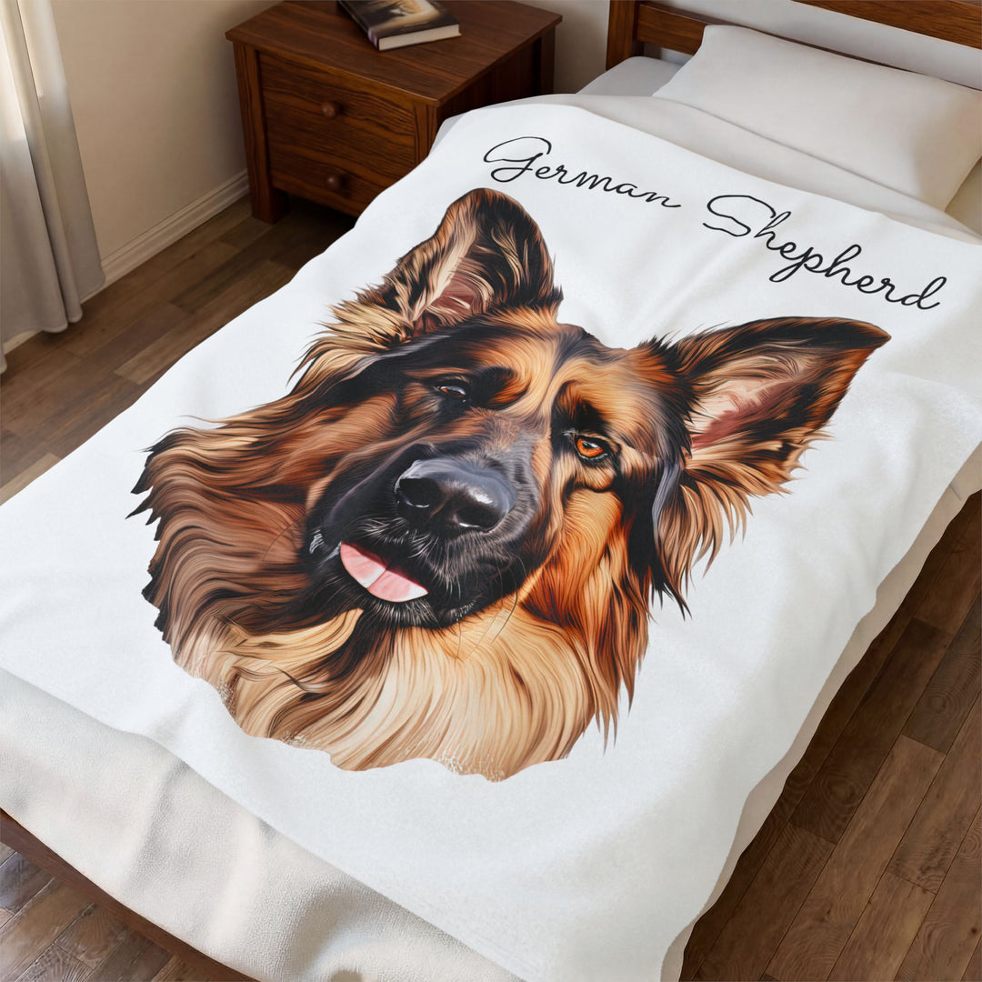 German Shepherd Dog Face Velveteen Plush Blanket | Cozy Pet Portrait Throw - Embellish by Jackie - Handmade Greeting Cards