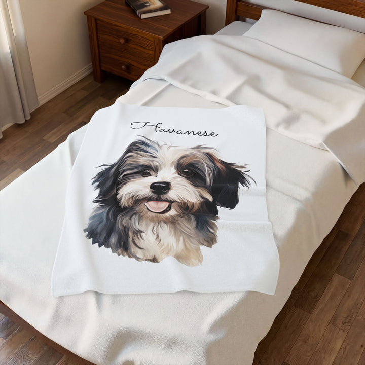 Black and White Havanese Dog Velveteen Plush Blanket | Cozy Throw - Embellish by Jackie - Handmade Greeting Cards