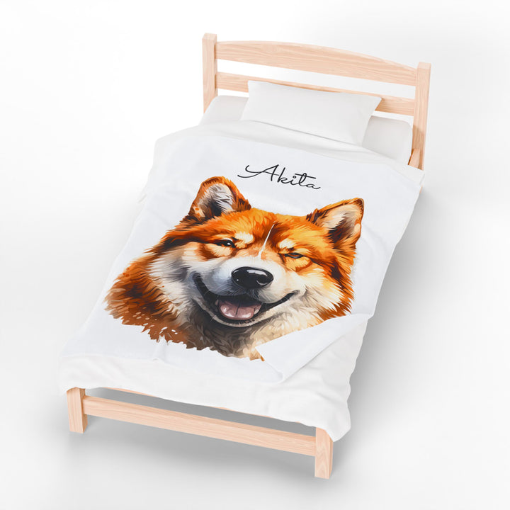 Akita Red Fawn Velveteen Plush Blanket with White Background - 3 Sizes available cozy throw dog lover