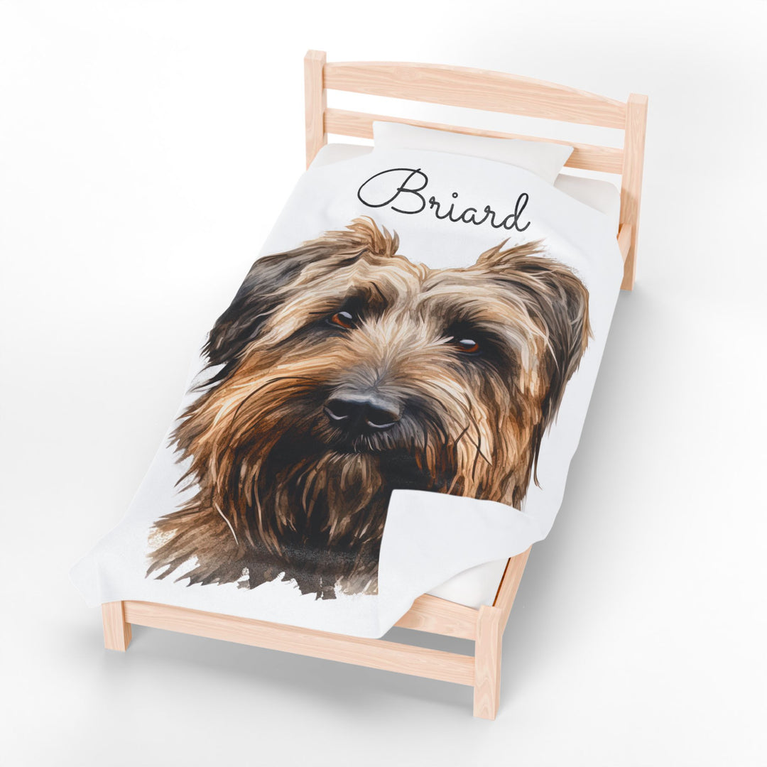 Briard Velveteen Plush Blanket with White Background - 3 Sizes available cozy throw dog lover - Pet mom gift