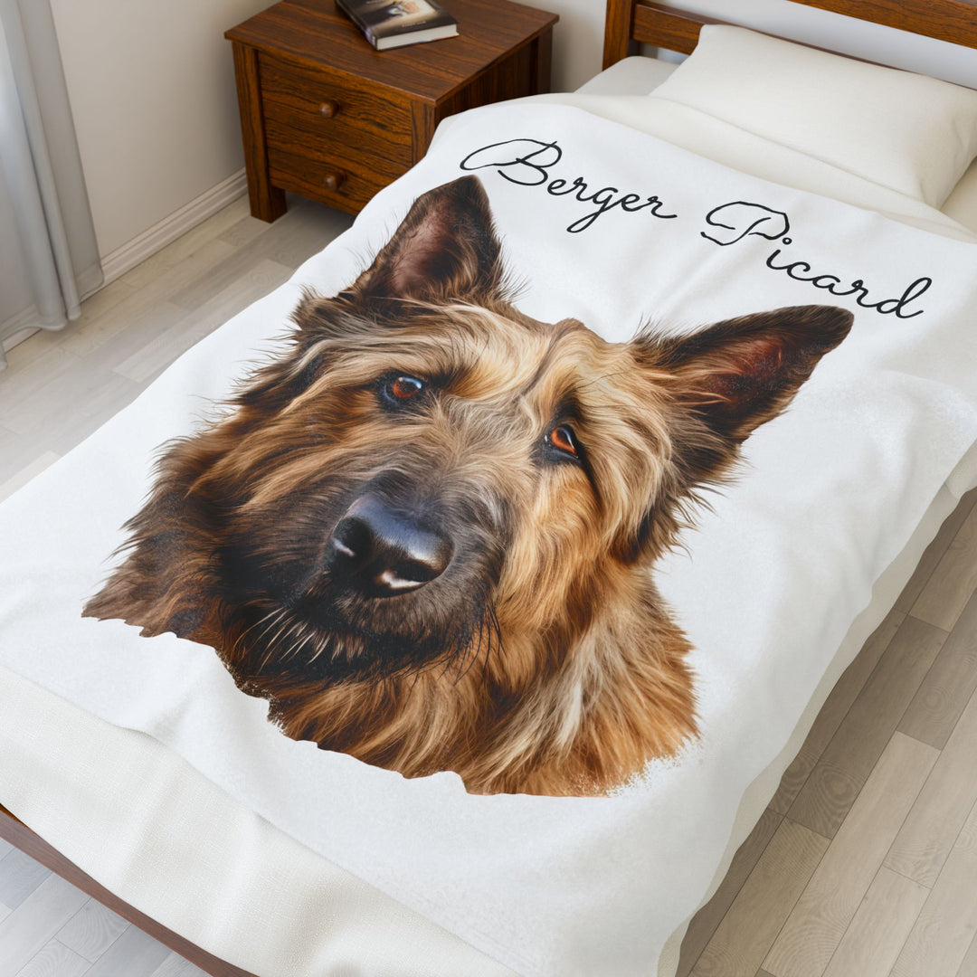 Berger Picard Velveteen Plush Blanket with White Background - 3 Sizes available cozy throw dog lover - Pet mom gift