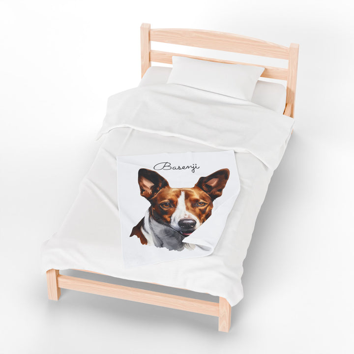 Basenji Velveteen Plush Blanket White Background - 3 Sizes available cozy throw dog lover