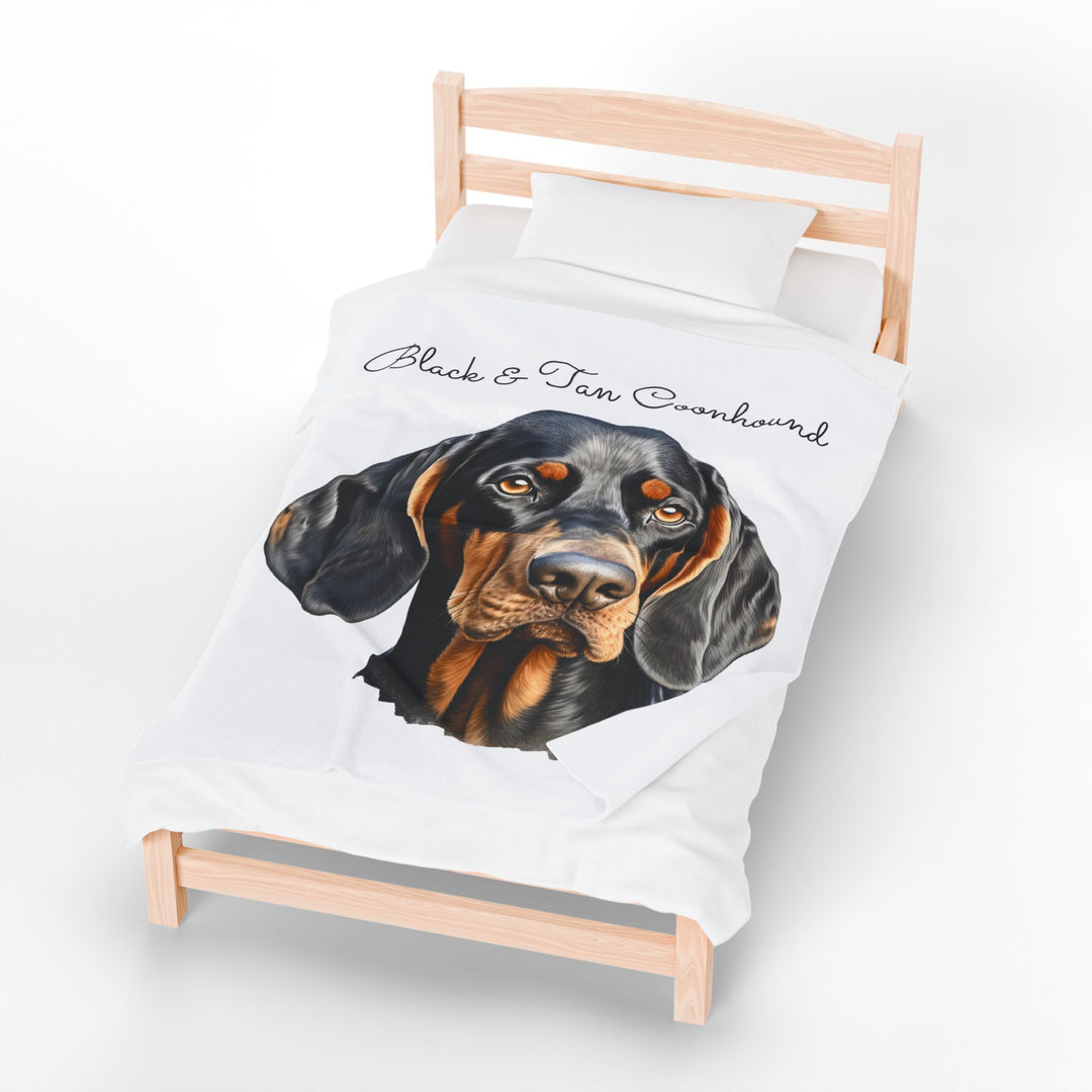 Black and Tan Coonhound Velveteen Plush Blanket with White Background - 3 Sizes available cozy throw dog lover - Pet mom gift