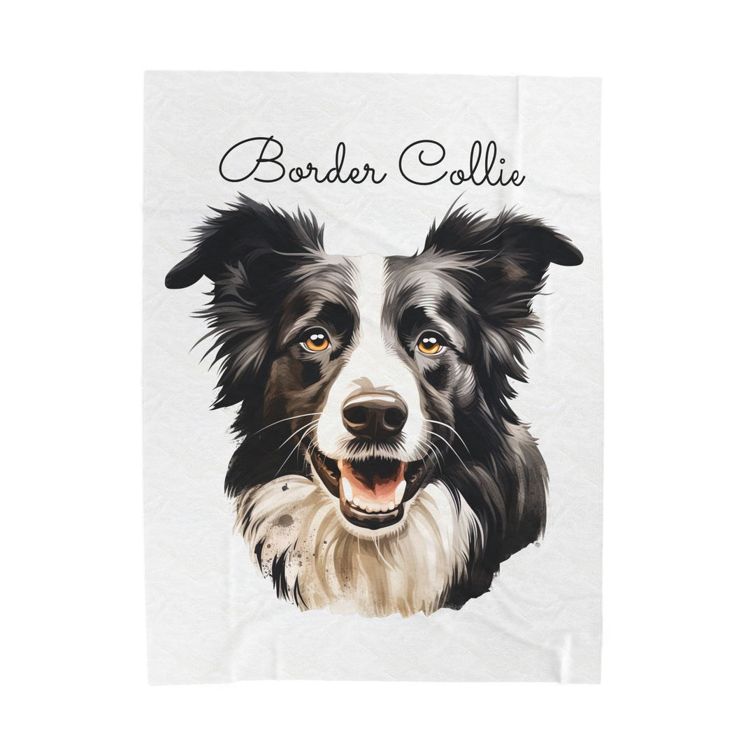 Border Collie Velveteen Plush Blanket with White Background - 3 Sizes available cozy throw dog lover - Pet mom gift