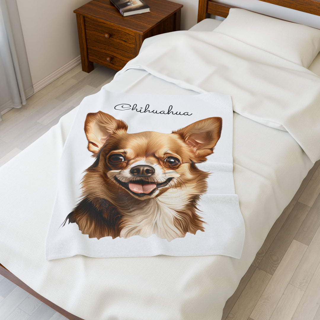Chihuahua Velveteen Plush Blanket with White Background - 3 Sizes available cozy throw dog lover - Fawn Gold Smooth Coat Chihuahua