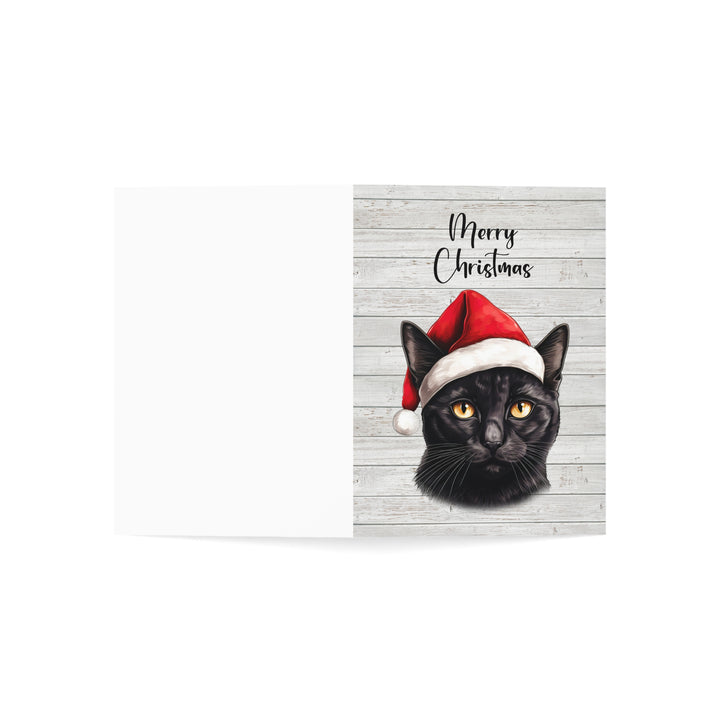 Black Cat Greeting Cards | Cute Kitty with Santa Hat | Multiple Sizes and Quantities | Merry Christmas Blank Inside