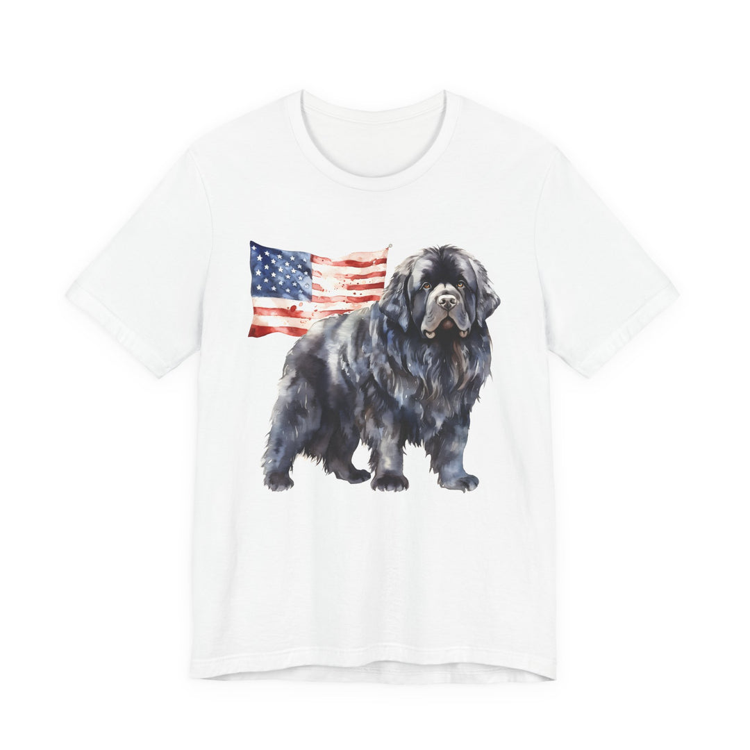 Black Newfoundland Dog American Flag T-Shirt | Patriotic Pet Tee - Embellish by Jackie - Handmade Greeting Cards