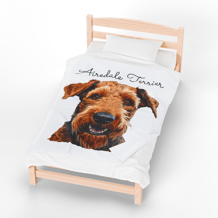 Airedale Terrier Velveteen Plush Blanket with White Background - 3 Sizes available cozy throw dog lover