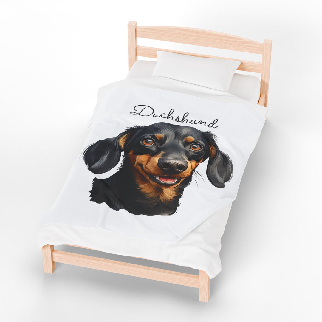 Dachshund Velveteen Plush Blanket with White Background - 3 Sizes available cozy throw dog lover - Smooth Dachshund
