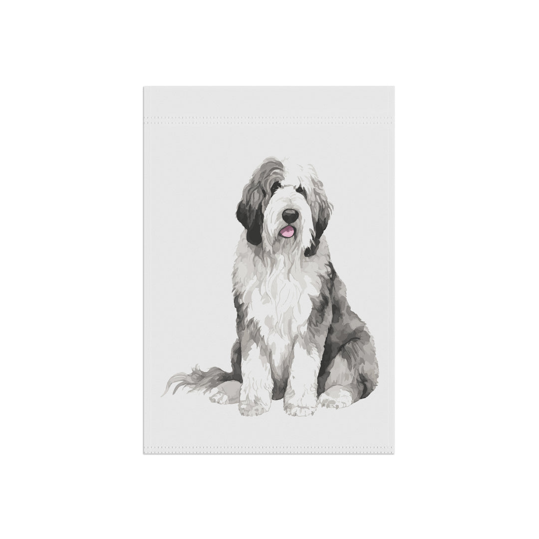 Sheepadoodle Old English Sheepdog Sheepie - Garden Banner Flag - Cute Watercolor Dog themed
