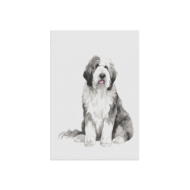 Sheepadoodle Old English Sheepdog Sheepie - Garden Banner Flag - Cute Watercolor Dog themed