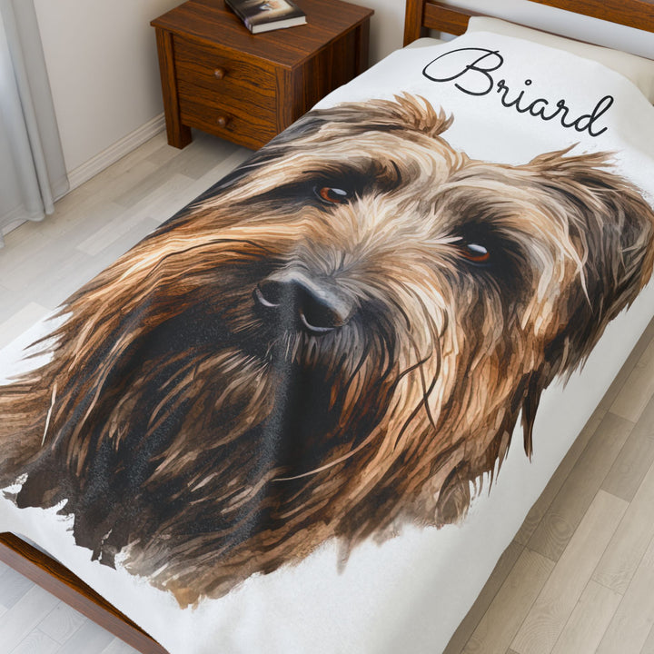 Briard Velveteen Plush Blanket with White Background - 3 Sizes available cozy throw dog lover - Pet mom gift