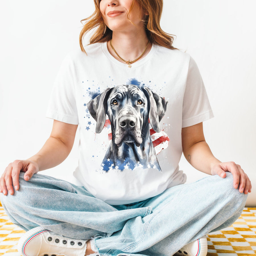 Patriotic Black Great Dane Tee | American Flag Dog Shirt - Embellish by Jackie - Handmade Greeting Cards