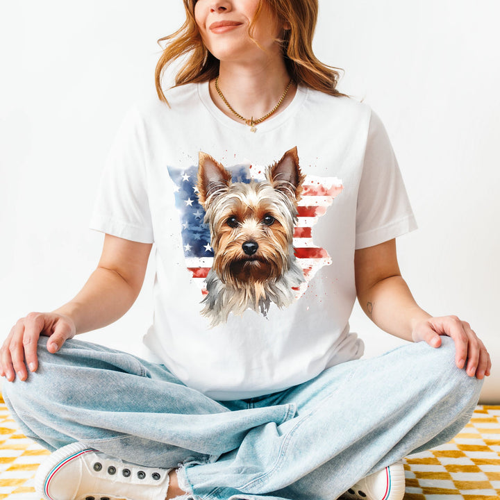 Yorkshire Terrier American Flag T-Shirt | Yorkie USA Patriotic Tee