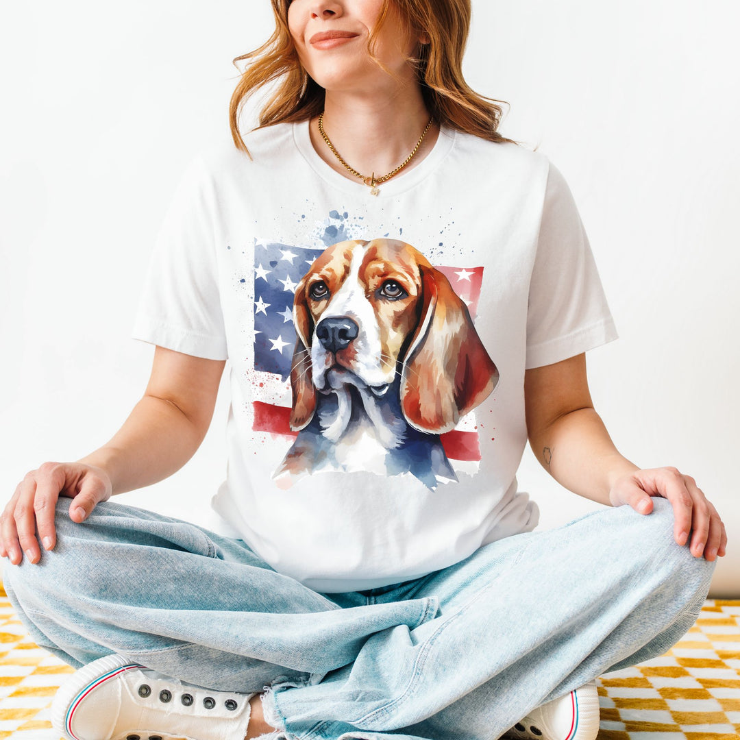 Beagle with American Flag T-Shirt | Patriotic Dog Tee - Embellish by Jackie - Handmade Greeting Cards