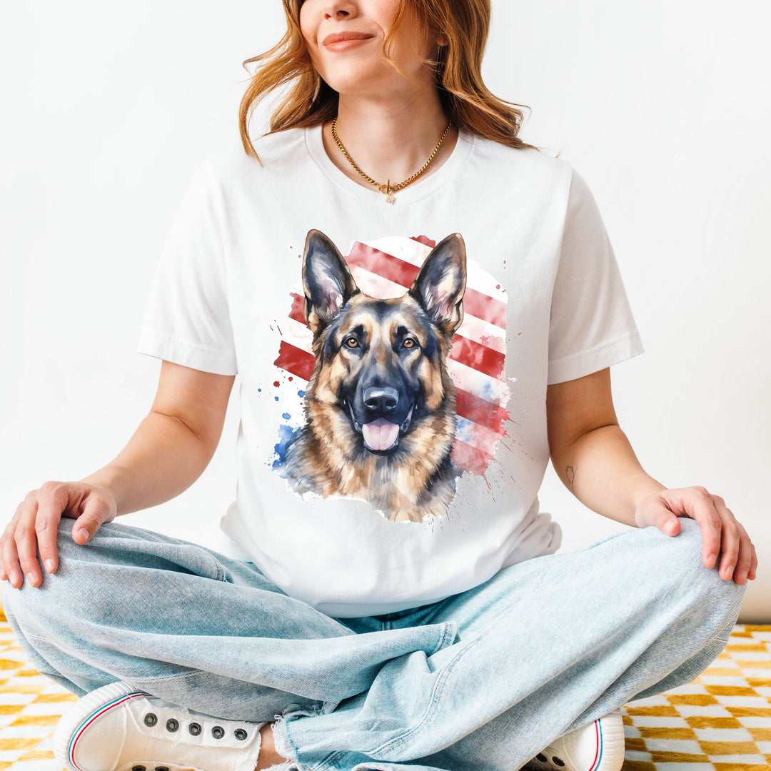 German Shepherd American Flag T-Shirt | Dog Patriotic Tee - Embellish by Jackie - Handmade Greeting Cards
