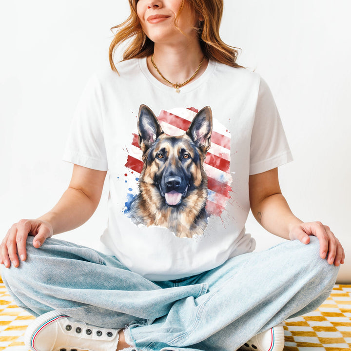 German Shepherd American Flag T-Shirt | Dog Patriotic Tee - Embellish by Jackie - Handmade Greeting Cards