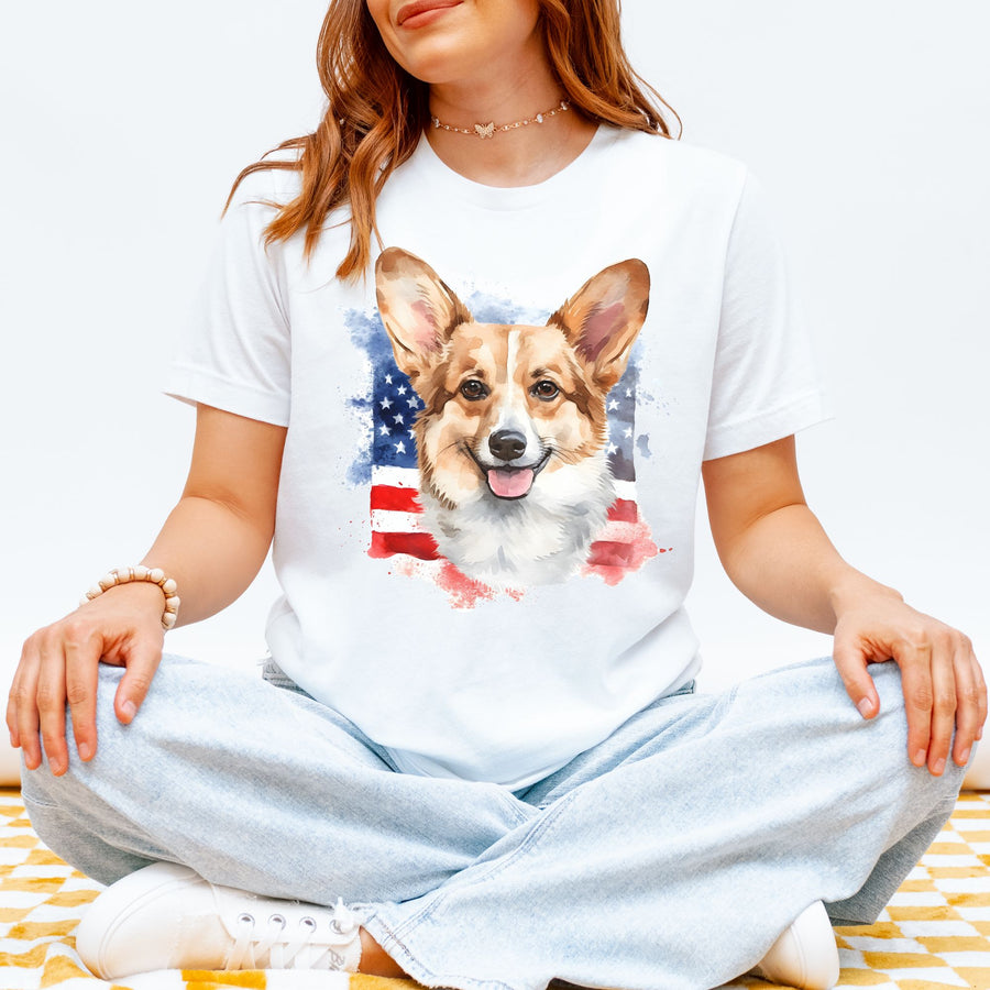 Pembroke Welsh Corgi Patriotic 4th of July T-Shirt - Embellish by Jackie - Handmade Greeting Cards