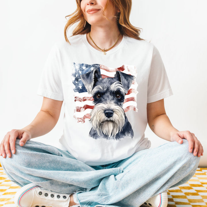 Standard Schnauzer with American Flag T-Shirt | Patriotic Dog Tee - Embellish by Jackie - Handmade Greeting Cards