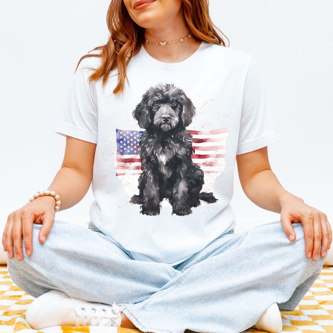 Black Doodle Patriotic Flag T-Shirt | 4th of July Independence Day Tee Labradoodle Bernedoodle - Embellish by Jackie - Handmade Greeting Cards