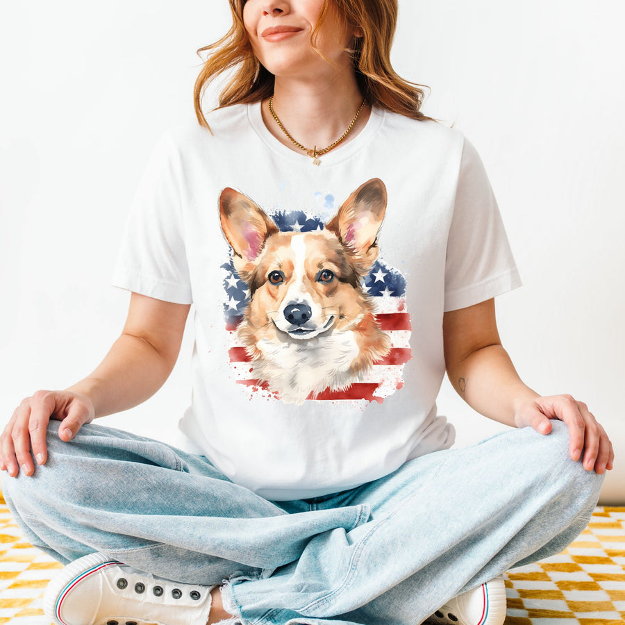Patriotic Corgi American Flag T-Shirt Pembroke Welsh Corgi - Embellish by Jackie - Handmade Greeting Cards
