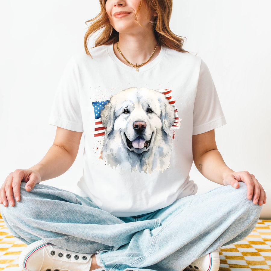 Great Pyrenees American Flag T-Shirt - Embellish by Jackie - Handmade Greeting Cards