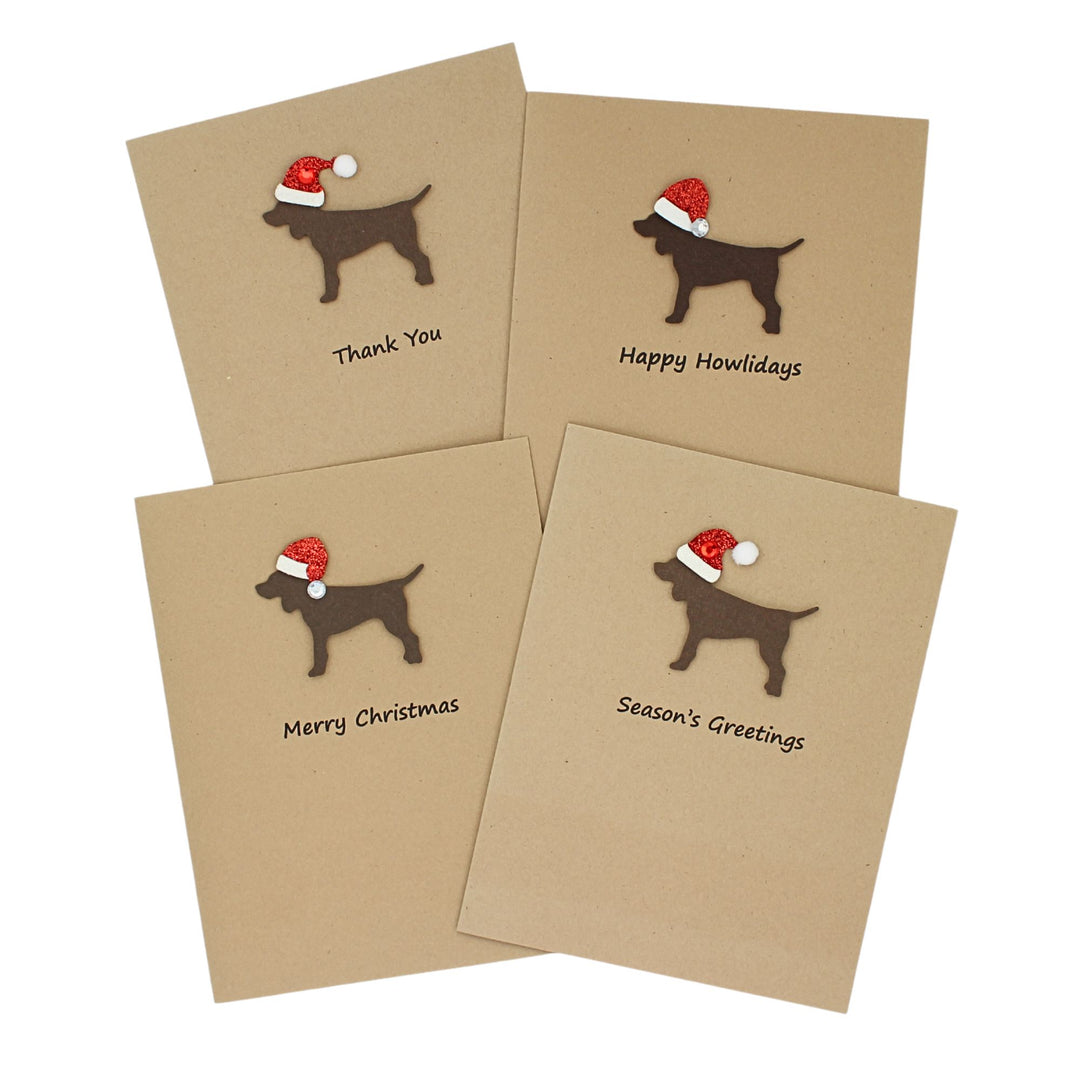 Standard Dog Christmas Cards Single Chocolate Brown Generic Dog with Santa Hat