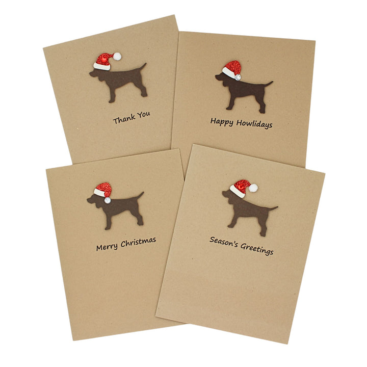 Standard Dog Christmas Cards Single Chocolate Brown Generic Dog with Santa Hat
