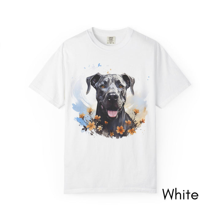 Great Dane Portrait T-shirt | Dog Face with Floral Accents