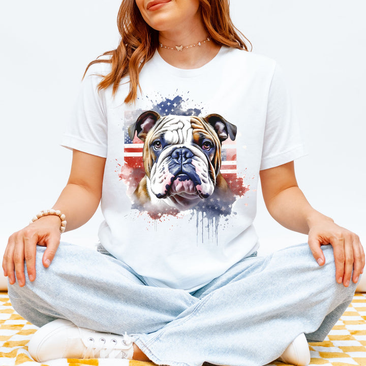 Patriotic Bulldog 4th of July Tee | American Flag Dog Shirt - Embellish by Jackie - Handmade Greeting Cards