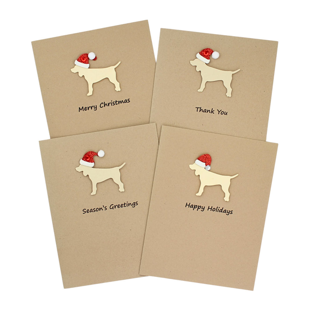 Standard Dog Christmas Cards Single Yellow Generic Dog with Santa Hat