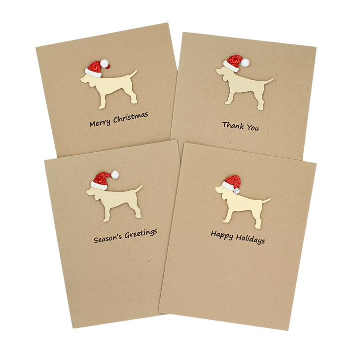 Standard Dog Christmas Cards Single Yellow Generic Dog with Santa Hat