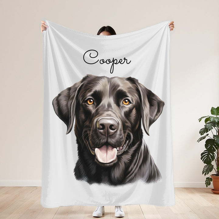Black Labrador Retriever Velveteen Plush Blanket with Custom Dog Name - 3 Sizes available cozy throw dog lover