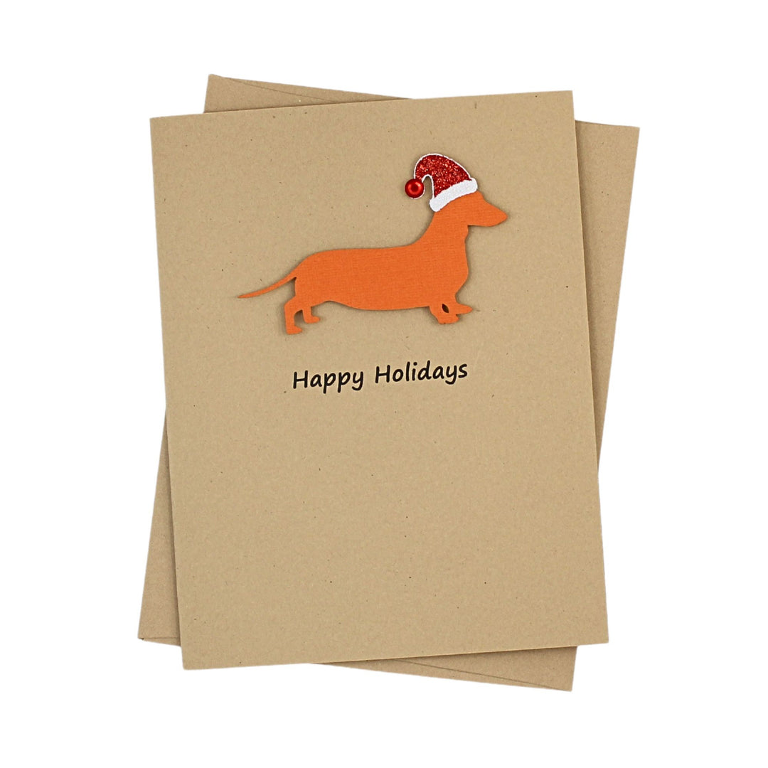 Smooth Dachshund Christmas Card | Single or Pack of 10 | 25 Dog Colors | Choose Phrase - Embellish by Jackie - Handmade Greeting Cards