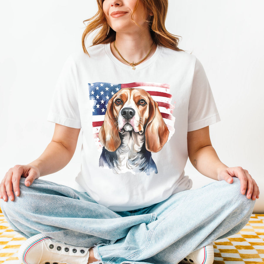 Distressed American Flag Beagle T-Shirt | Patriotic Beagle Tee - Embellish by Jackie - Handmade Greeting Cards