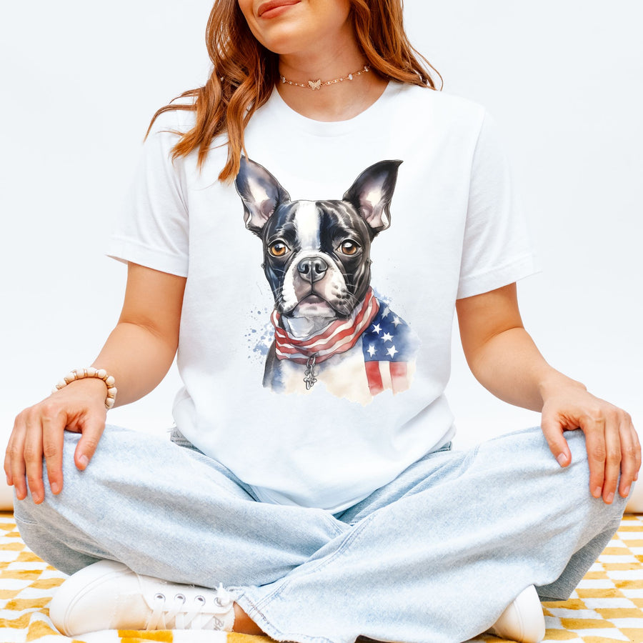 Boston Terrier Patriotic 4th of July T-Shirt - Bella Canvas - Embellish by Jackie - Handmade Greeting Cards