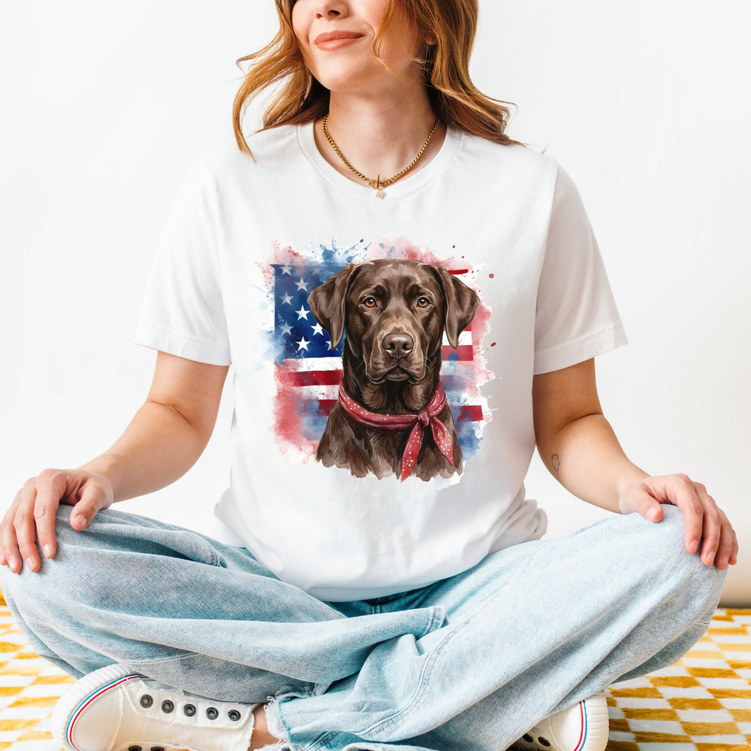 Chocolate Labrador Retriever American Flag T-Shirt | Dog Lover Tee